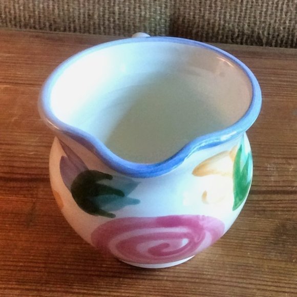 Vtg Hand Painted Pottery Creamer Floral Motif Polka Dot Country Kitchen Decor - Picture 3 of 7